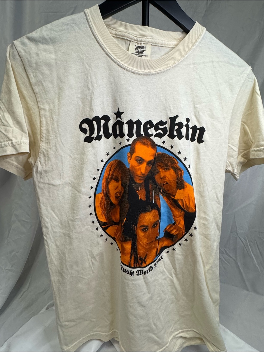 Comfort Colors Cream Tee with Orange and Blue Band Graphic